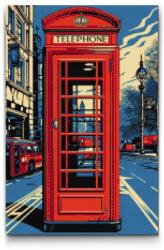  Gyémántszemes kirakó - Piros telefonfülke Méret: 40x60cm, Keretezés: Műanyagtáblával, Gyémántok: Négyzet alakú