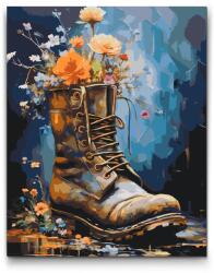 Festés számok szerint - Virágokkal teli cipő Méret: 40x50cm, Keretezés: Kartonlemezen