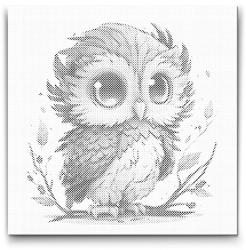  PontPöttyöző - Bagoly nagy szemekkel Méret: 50x50cm, Keretezés: Keret nélkül (csak a vászon), Szín: Fekete