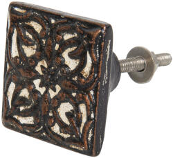 Clayre & Eef Buton mobila din fier si polirasina alba maro 4x3x4 cm (64177)