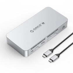 ORICO Notebook Dokkoló - TB4-SV (Bemenet: Thunderbolt, Kimenet: HDMI/DP/3, 5mm Jack/RJ45/USB-A+C/PD85W, sötétszürke) (ORICO-TB4-SV-EP)