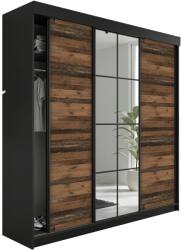 Lamaro Tolóajtós Szekrény tükörrel 200x205cm - fekete & OldStyle (szafa LAMARO 200 czarny i old style)