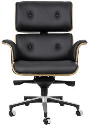 King Home Lounge Business Prémium Irodai Szék Diófa Valódi Bőr Fekete (KHM-YS-6809-BLACK-WALNUT)