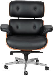 King Home Lounge Gubernator Big XL Vezetői Szék Diófa Valódi Bőr Fekete (KHM-KH1501100106)