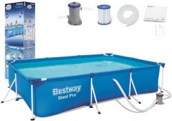 Bestway Fémvázas Négyszögletes Családi Medence - 300x201x66 cm, Szivattyúval és Szűrővel, Kék (1102)