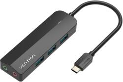 Vention 5-in-1 USB-C to 3× USB 3.0 / Micro-B / External Stereo Sound Adapter 0, 15m Black ABS Type (TGQBB)