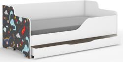 Wooden Toys Lilu Gyerekágy - Laminált Fronttal, 160x80 cm, Matraccal és Ágyneműtartóval, Színes Dínós