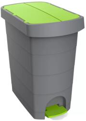 Alpha Szemetes Kuka - Pedálos Műanyag, 60 L, Pelikán, Slim Eco, Fém Színű, Zöld Tetővel