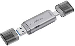 DeTech Четец за карти DeTech, USB Type-C - USB 3.0 OTG, SD, TF, сребрист - 17854 (17854)