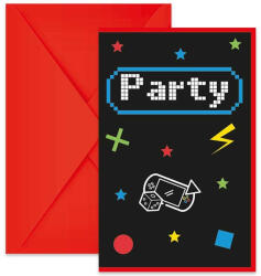 Procos Gamer mintás party meghívó borítékkal 6db-os szett (93778) - jatekshop