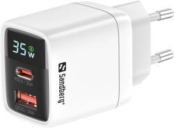 SANDBERG Hálózati töltő, 2 in 1 Charger 1x USB C 1x USB 35W