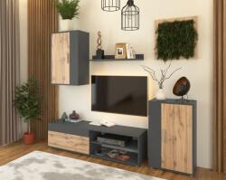 TEMPO KONDELA Perete living, grafit/stejar wotan, KEVIN