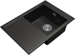 Gamma Design 7050 csepegtetőtálcás egymedencés gránit mosogató, manuális szifonnal, fekete-szemcsés, beépíthető (ZLE000125)