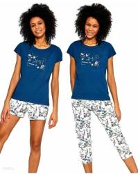 Cornette Pijama dama, 3 piese, 100% bumbac, Cornette W665-204 Time is now (Culoare: Jeans, Marime: L) (28160)