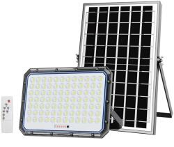 Jortan Proiector cu panou solar, Jortan, 50W, cu telecomanda, senzor de lumina, IP66, 6500k, 500 LED-uri SMD, gri (DR8-JRT-50W-proiector-panou)