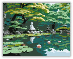 Számfestő Japánkert Buddha Szoborral és Tavi Rózsákkal - számfestő készlet - 40×50 cm (crea5712)