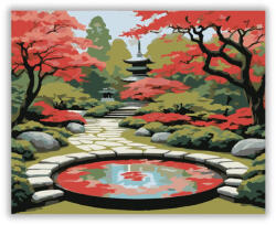  Japánkert Pavilonnal és Vörös Juharfákkal - számfestő készlet