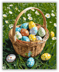  Húsvéti Kosár Színes Tojásokkal és Margarétákkal - számfestő készlet