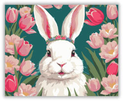  Virágkoszorús Nyuszi Tulipánok Között - számfestő készlet