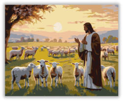  Jézus és Bárányok Napkeltekor - számfestő készlet