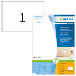 Herma No. 8690 fehér színű 148, 5 x 205 mm méretű, univerzálisan nyomtatható, öntapadós etikett címke, permanens ragasztóval A5-ös íven - kiszerelés: 400 címke / 400 ív