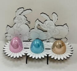  Nyuszis Húsvéti Asztaldísz Fa Tartóval és 3 Dekor Tojással (FNY14)