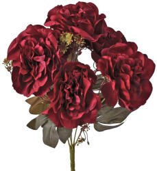 Valex Decor Peónia selyemvirág csokor, 7 ágú, 38cm magas - Bordó (LD020-06)
