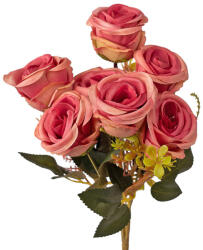 Valex Decor Rózsa selyemvirág csokor, 7 ágú, 31cm magas - Rózsaszín (LD011-01)