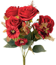 Valex Decor Rózsa selyemvirág csokor, 7 ágú, 43cm magas - Piros (LD022-05)