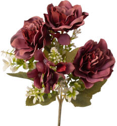 Valex Decor Hortenzia selyemvirág csokor, 5 ágú, 30cm magas - Bordó (LD009-05)