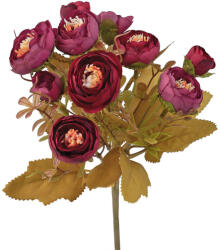 Valex Decor Peónia selyemvirág csokor, 5 ágú, 28cm magas - Bordó (LD005-04)