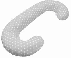 New Baby Perna alaptare, New Baby, Cu husa detasabila, In forma de C, Bumbac, Diametru 16 cm, Lungime in jurul circumferintei 285 cm, 100% antialergic, Stars Grey (43245)