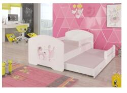  Pat Dormitor Dublu Cu Balustrada PEPE II BALERINA CU UNICORN Cu Saltea Alb 80x160cm