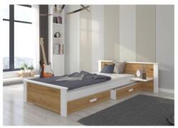 Pat Dormitor ALDEX Cu Sertar+Saltea Stejar Inchis/Alb 90x200cm - divahome - 1 877,00 RON