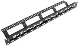 Lanberg Üres patch panel 24 port 1U 19" lépcsőzetes elrendezésű, tehermentesítővel, fekete (PPKS-1224-B) - shop