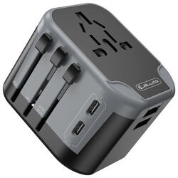 Jellico Univerzális Utazó Adapter, Konnektor Átalakító US/AUS-UK-EU + 2xUSB és 2xUSB-C Töltő aljzat (S3)