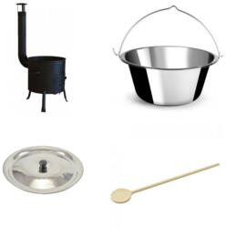 Inox vastagfalú bogrács szett - 15 literes inox vastagfalú bogrács + party üstház + fedő (15vastag-39H-14F-40cm)