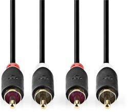 Nedis CABW24200AT10 1m 2x RCA apa - 2x RCA apa aranyozott kerek antracit sztereo audió kábel (CABW24200AT10)