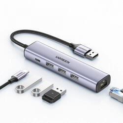 UGREEN Hub USB UGREEN CM475, 3 x USB-A 3.0 - 1 x USB-C - 1 x RJ45, Gri - gsmnet