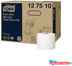 Toalettpapír 3 rétegű duplatekercses 70 m/tekercs 27 tekercs/karton Premium Mid-size T6 Tork_127510 fehér (51529)