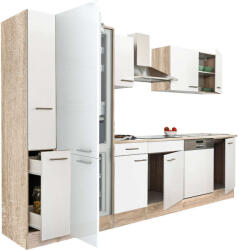 Leziter Yorki 310 konyhablokk sonoma tölgy korpusz, selyemfényű fehér fronttal alulfagyasztós hűtős szekrénnyel (L310STFH-AF)