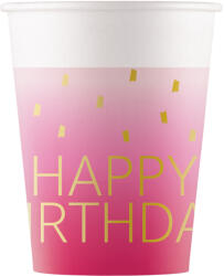 Procos Rózsaszín színű szülinapi "Happy Birthday" feliratú papírpohár 8db-os szett 200ml (96624)