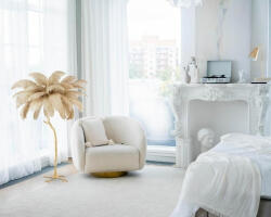 King Home Tiffany Állólámpa Természetes Strucctoll Bézs Arany Pálmafa (KHM-MSE1501100418)