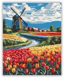  Színes Tulipánmező Szélmalommal - számfestő készlet