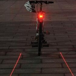 Bike Shop Lézeres hátsó kerékpárlámpa. Két oldalt a talajra vetít piros vonalat 2db AAAelemel működik (5999048785633)