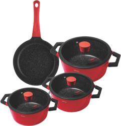 DSP Set De Oale Rosu şi Negru - 7 Piese - Set Gatit Cu Capac - Set De Oale Si Cratite Emailat (CA002-S02RED)