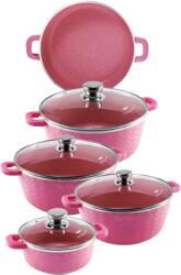 DSP Set De Oale Roz - 9 Piese - Set Gatit Cu Capac - Set De Oale Si Cratite Emailat (CA001-S01)