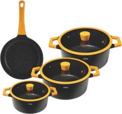 DSP Set De Oale Portocaliu si Negru - 7 Piese - Set Gatit Cu Capac - Set De Oale Si Cratite Emailat (CA002-S02ORANGE)