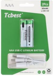 Tcbest tölthető elem R3 (AAA) 220 mAh Type C csatlakozóval + USB A-tól 2 x Type C-ig kábel 2 db
