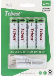 Tcbest újratölthető ceruzaelem R6 (AA) 1100 mAh Type C csatlakozóval + USB A - 4 x Type C kábel 4 db